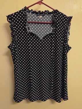 Tommy Hilfiger Preppy Polka Dot Ruffle Sleeveless Shell Navy White Size L P2P 20